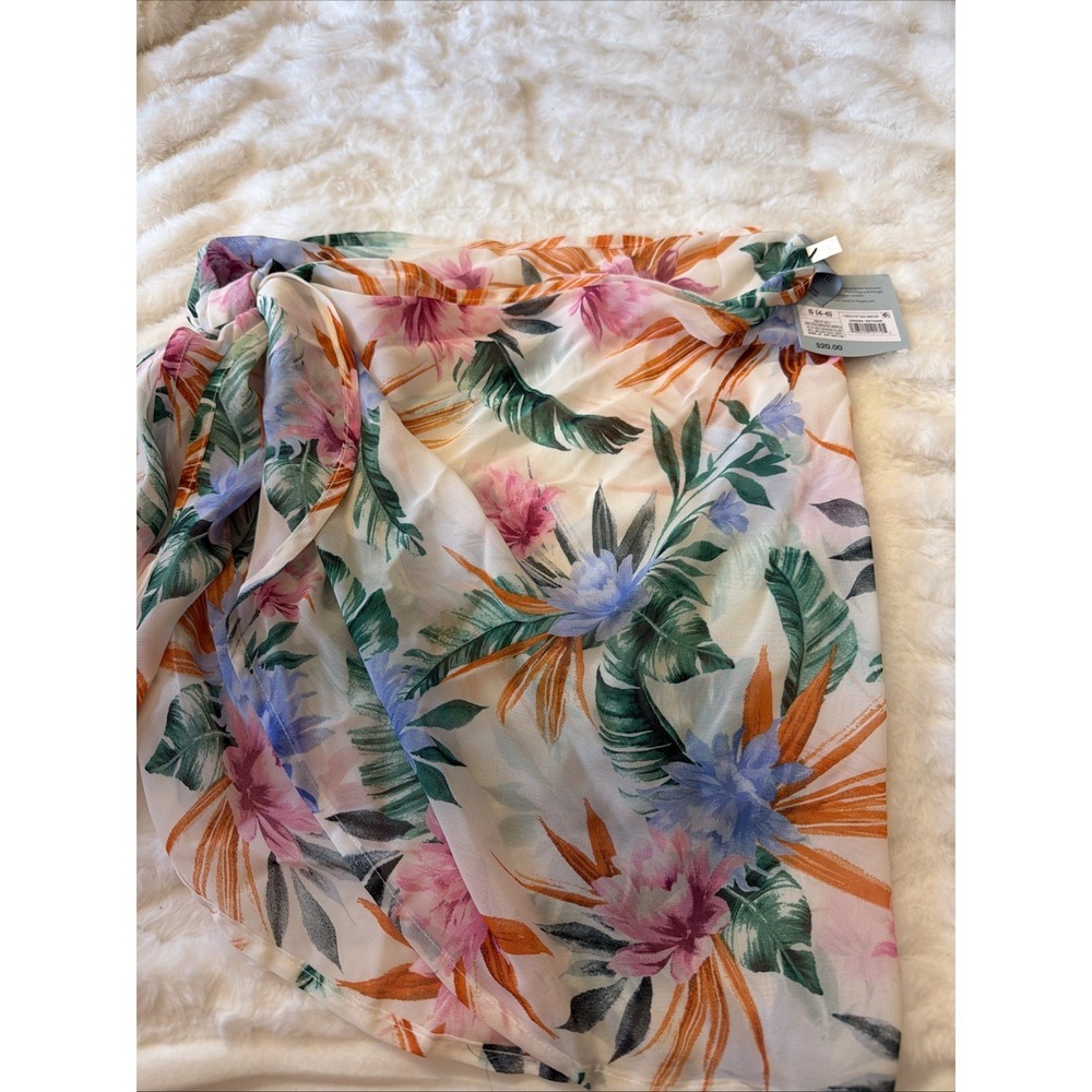 NWT Shade & Shore Sarong Cover Up Peach Floral Print $20 Retail Small